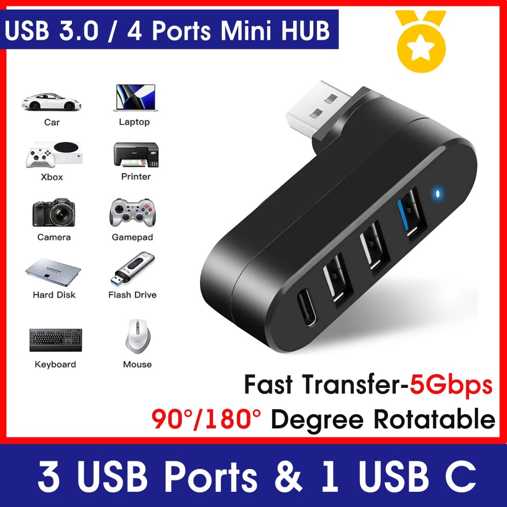 Laptop Accessories Macbook - Мини-сплиттер, 4 порта, USB-концентратор 3.0, вращающийся,